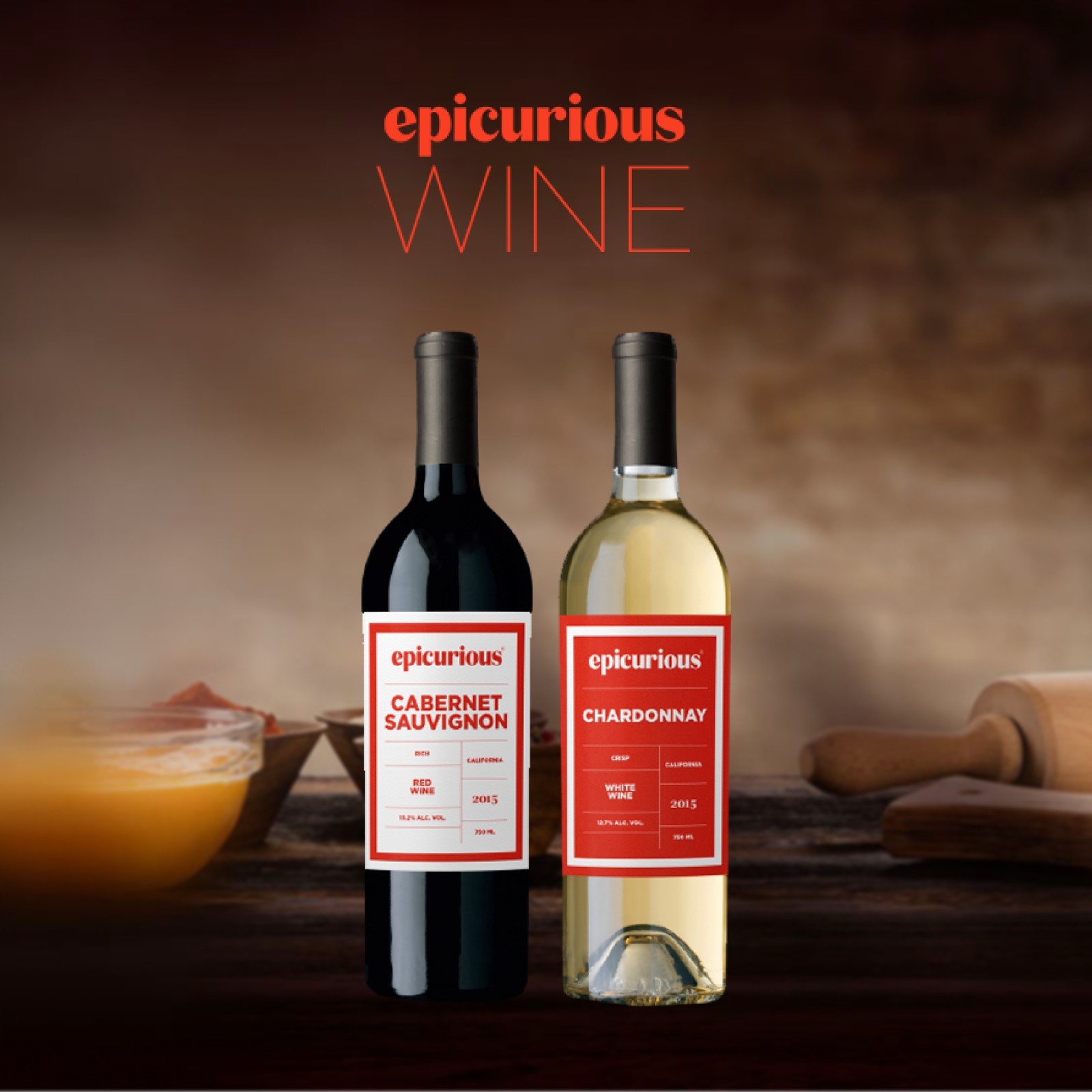 2 Epicurious branded wine bottles
