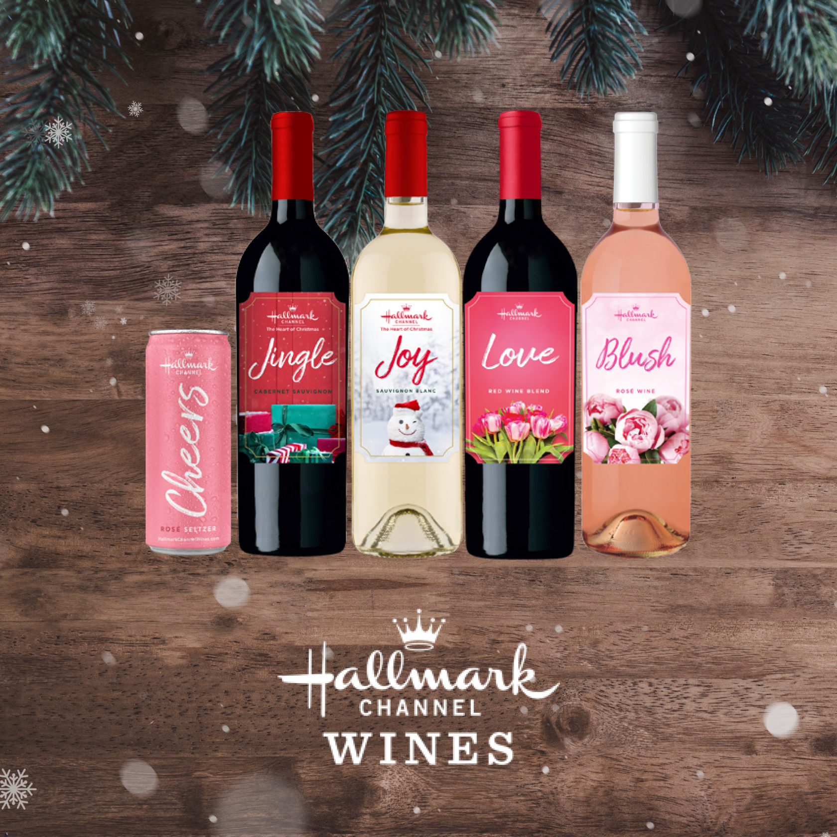 1 Alcohol can, 4 Wine bottles of Hallmark Channel Wines Collection
