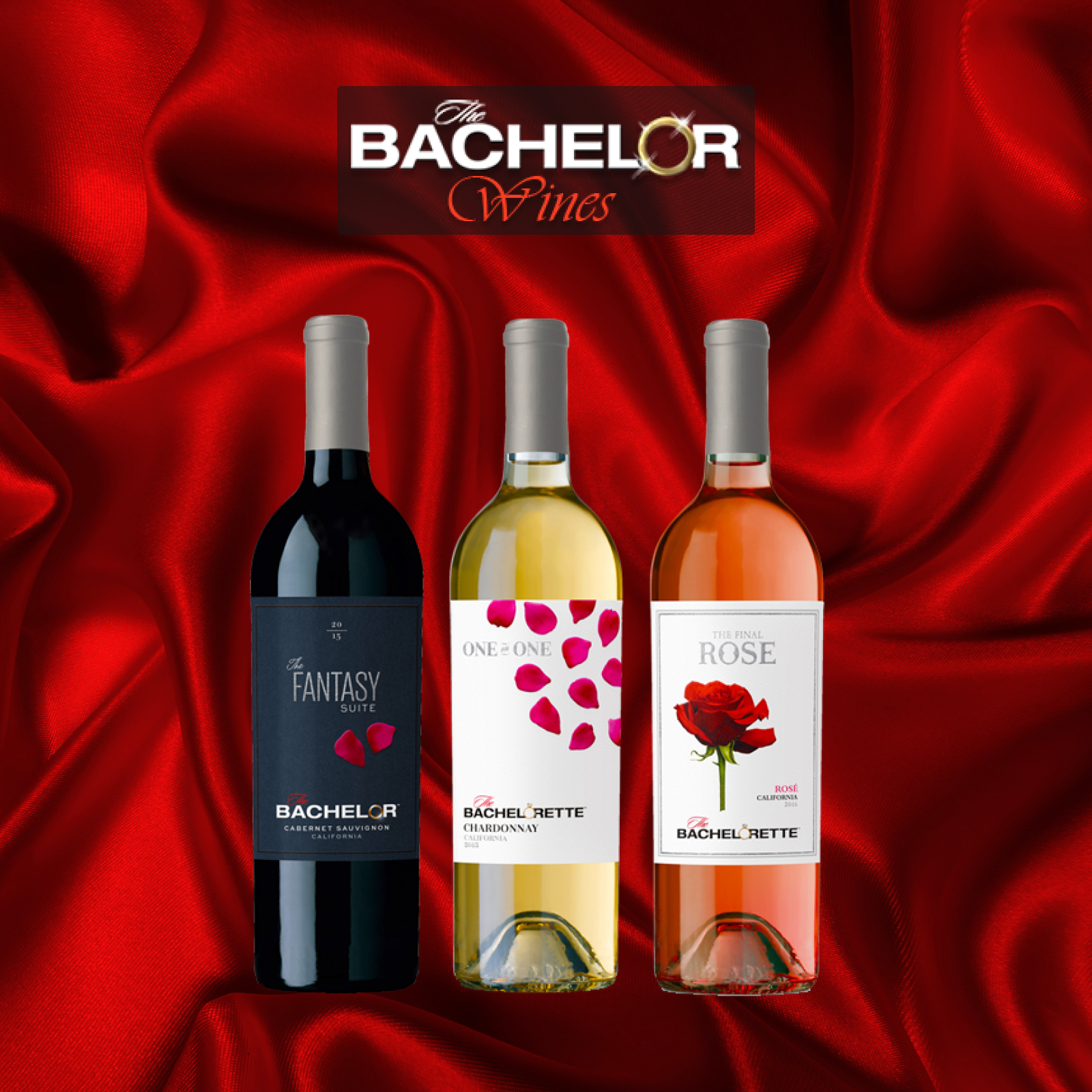 3 The Bachelor branded wine bottles 