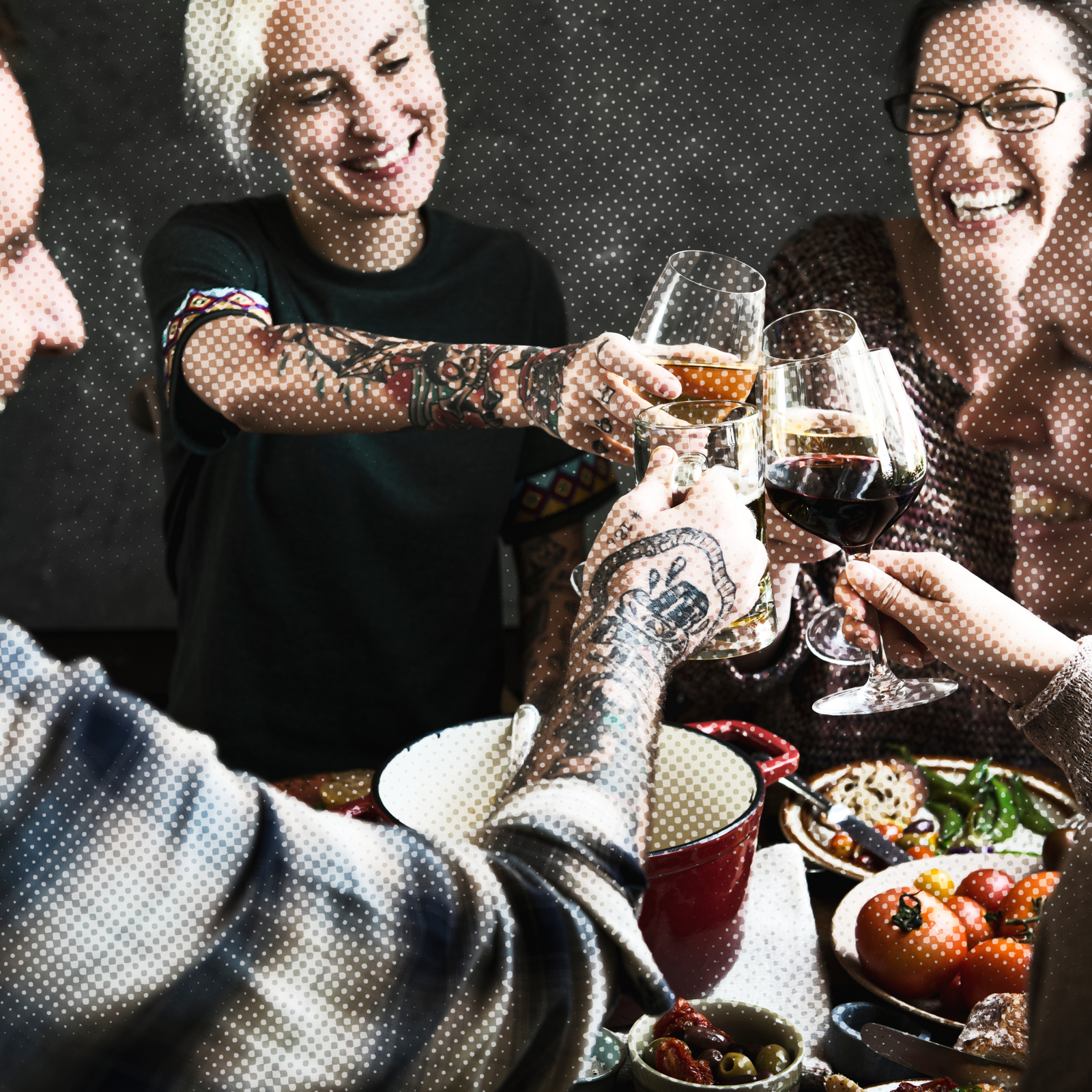 Group of people cheering wine glasses